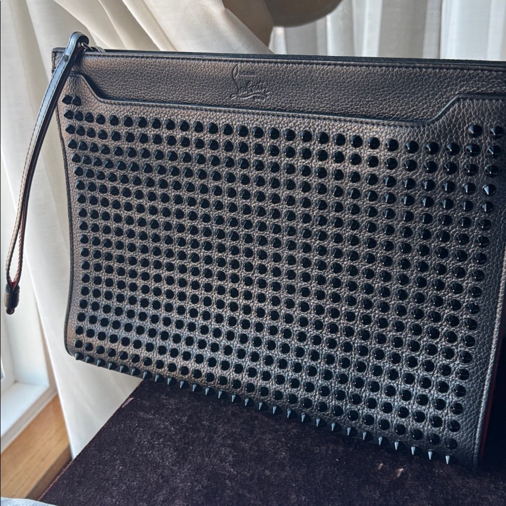EUC Christian Louboutin Large Black Clutch with black spikes - Picture 2 of 6